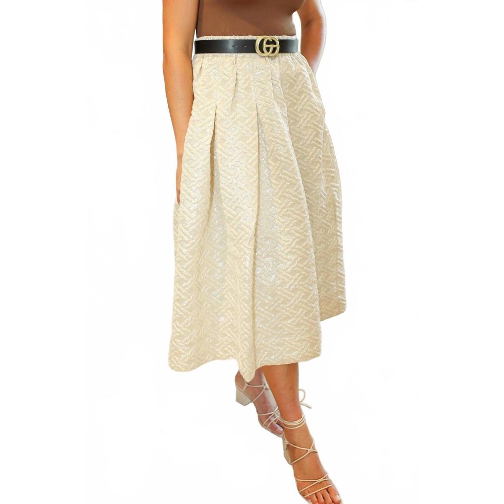 NEW BURU quilted party midi skirt in gold - Picture 2 of 5